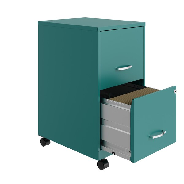 Space Solutions 14.25 in W 2 Drawer Mobile Vertical File Cabinet, Teal - 24408