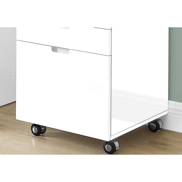 Monarch Specialties File Cabinet, Rolling Mobile, Storage Drawers, Printer Stand, Office, Work, Laminate, Glossy White - I 7583