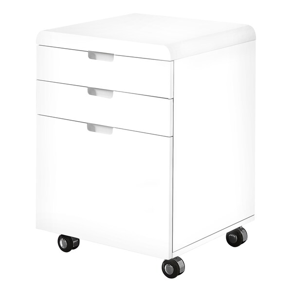 Monarch Specialties File Cabinet, Rolling Mobile, Storage Drawers, Printer Stand, Office, Work, Laminate, Glossy White - I 7583