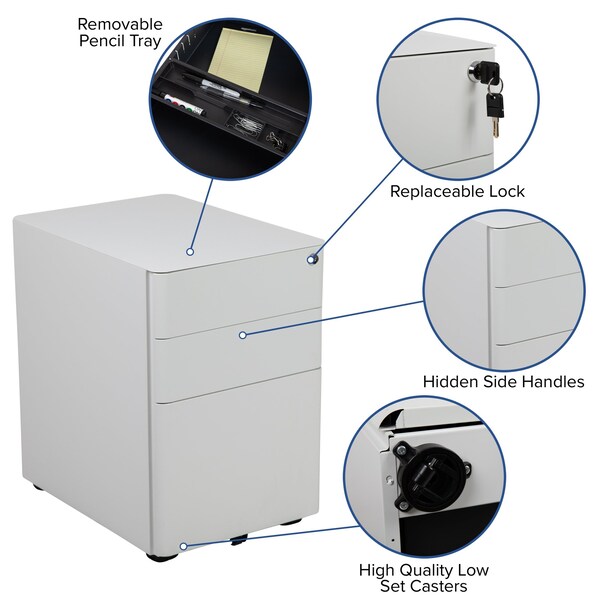 Flash Furniture 3-Drawer Filing Cabinet, White - HZ-CHPL-01-W-GG