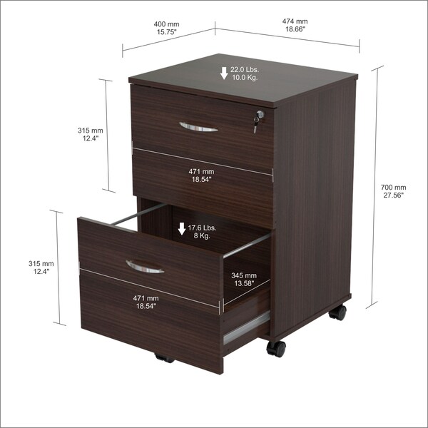 Inval File Cabinet 18.66 in W x 15.75 in D x 27.56 in H in Espresso - AR-2X2R