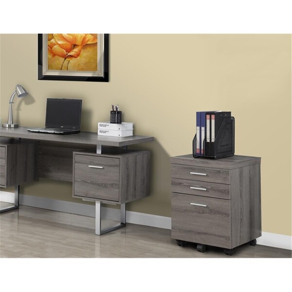 Monarch Specialties Dark Taupe Reclaimed-Look 3 Drawer File Cabinet - Castors - MO442649
