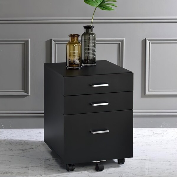Acme Wooden 3-Drawer File Cabinet with Casters - ER-063BK