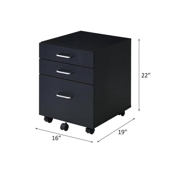 Acme Wooden 3-Drawer File Cabinet with Casters - ER-063BK