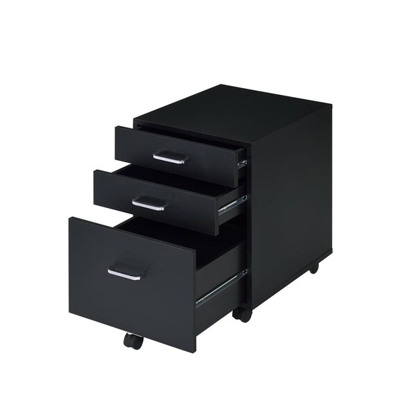 Acme Wooden 3-Drawer File Cabinet with Casters - ER-063BK