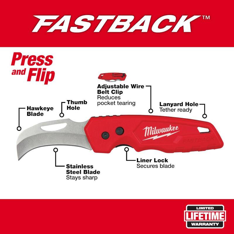 Milwaukee FASTBACK Stainless Steel Hawkbill Folding Knife with 2.45 in. Blade - 48-22-1525