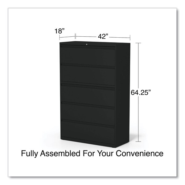 Alera 42 in W 5 Drawer File Cabinets, Black, Legal; Letter; A4; A5 - 17649