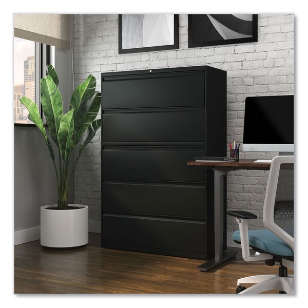Alera 42 in W 5 Drawer File Cabinets, Black, Legal; Letter; A4; A5 - 17649