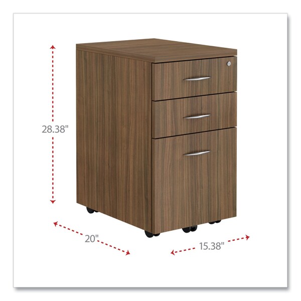 Alera 15.88" W 3 Drawer Box/File Pedestal, Modern Walnut, Legal/Letter - VA572816WA