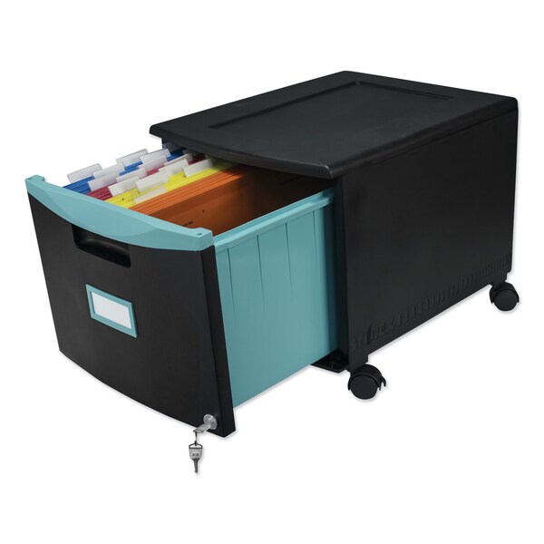 Storex 14-3/4 in W 1 Drawer File Cabinets, Black/Teal - 61270U01C