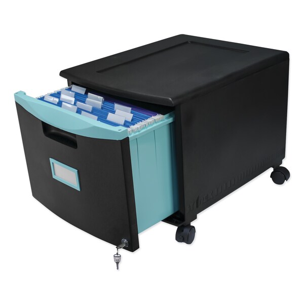 Storex 14-3/4 in W 1 Drawer File Cabinets, Black/Teal - 61270U01C