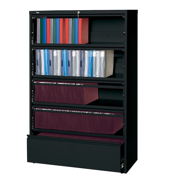 Hirsh 42" W 5 Drawer File Cabinet, Black, Letter - 17976
