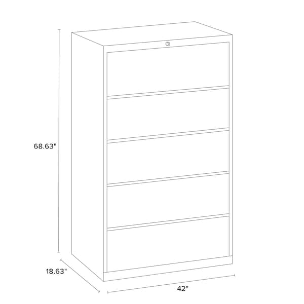 Hirsh 42" W 5 Drawer File Cabinet, Black, Letter - 17976