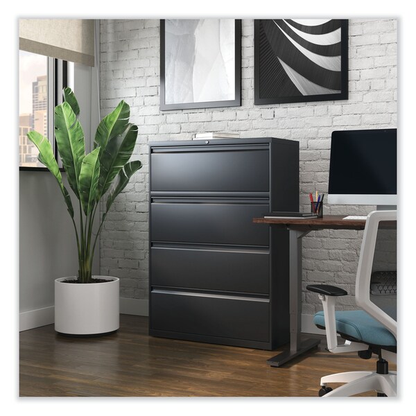 Alera 36 in W 4 Drawer File Cabinets, Black, Legal; Letter - 17454