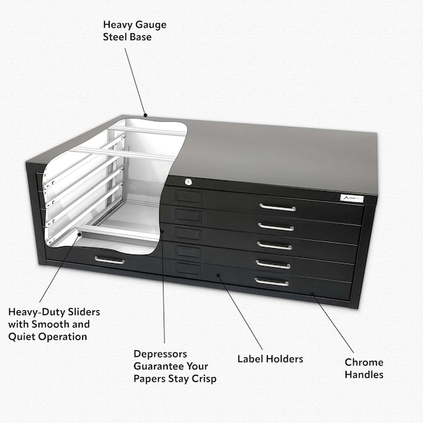 Adiroffice 5-Drawer Flat Large Document and Blueprint File Cabinet in Black - ADIOF500-03-MK