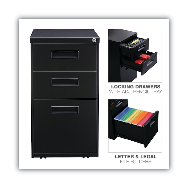 Alera 14.96 in W 3 Drawer File Cabinets, Black - ALEPABBFBL