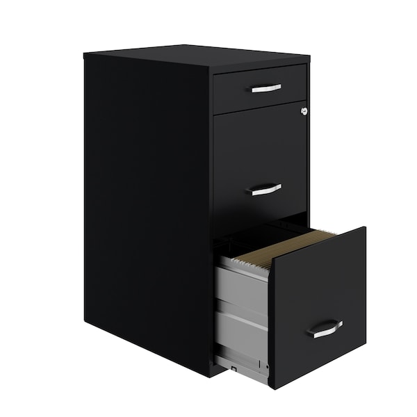 Space Solutions 14.25 in W 3 Drawer Vertical File Cabinet W/ Pencil Drawer, Black - 24411