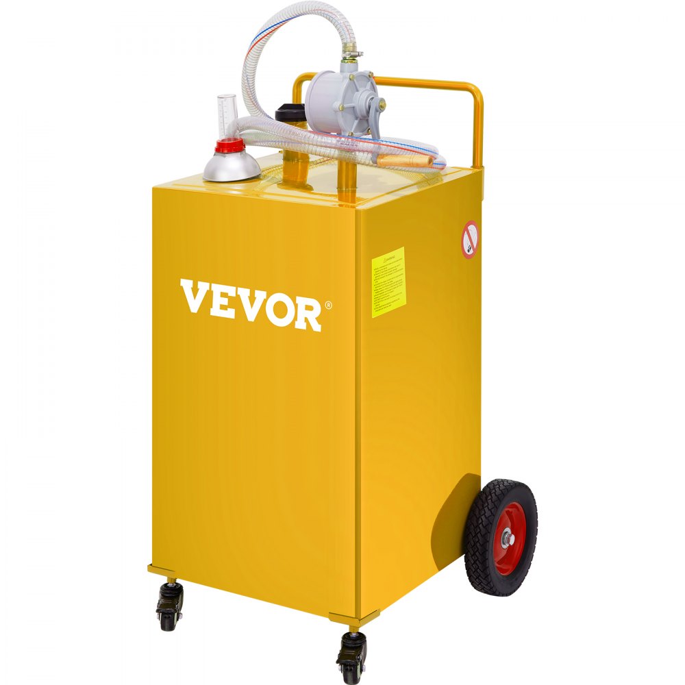 VEVOR Fuel Caddy, 35 Gallon, Gas Storage Tank on 4 Wheels, with Manuel Transfer Pump, Gasoline Diesel Fuel Container for Cars, Lawn Mowers, ATVs, Boats, More, Yellow - SYJYCHSGJL435BMV0V0