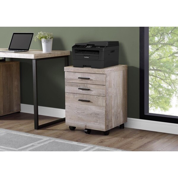 Homeroots 25.25 in. Taupe Particle Board & MDF Filing Cabinet with 3 Drawers - 333503