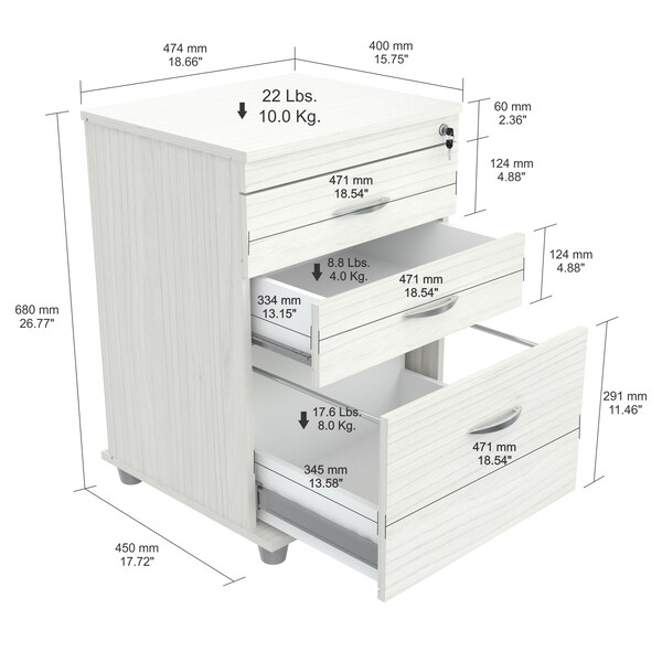 Inval File Cabinet 18.66 in W x 15.75 in D x 26.77 in H in Laracina White - AR-3X1RB