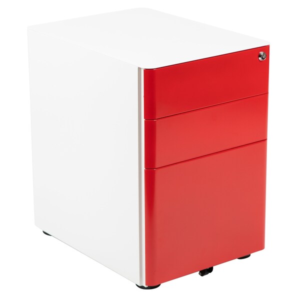 Flash Furniture 3-Drawer Filing Cabinet, White/Red - HZ-CHPL-02-RED-WH-GG