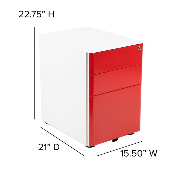 Flash Furniture 3-Drawer Filing Cabinet, White/Red - HZ-CHPL-02-RED-WH-GG