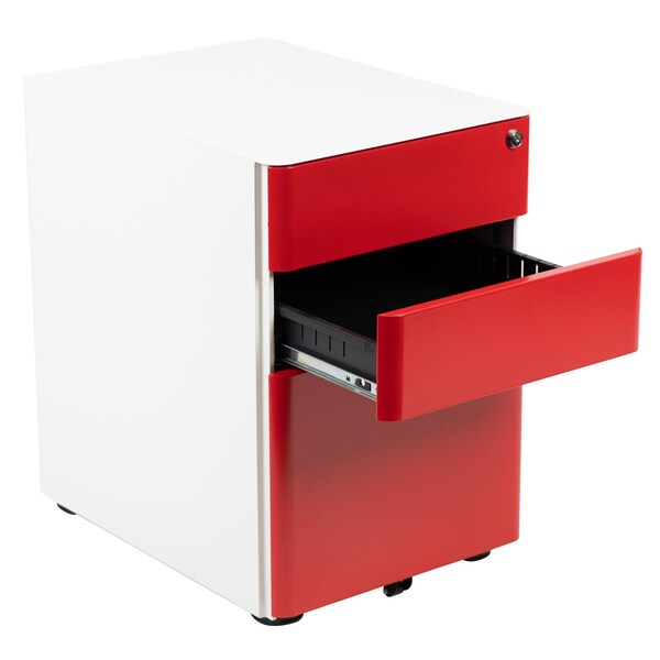 Flash Furniture 3-Drawer Filing Cabinet, White/Red - HZ-CHPL-02-RED-WH-GG