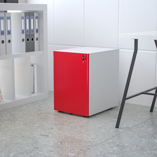 Flash Furniture 3-Drawer Filing Cabinet, White/Red - HZ-CHPL-02-RED-WH-GG