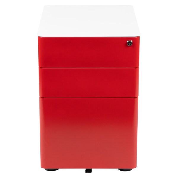 Flash Furniture 3-Drawer Filing Cabinet, White/Red - HZ-CHPL-02-RED-WH-GG
