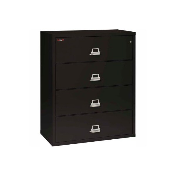 Fire King Fireking Fireproof 4 Drawer Lateral File Cabinet - Letter-Legal Size 44-1/2"W x 22"D x 53"H - Black - 44422CBL