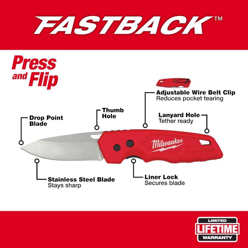 Milwaukee FASTBACK Stainless Steel Folding Knife with 2.95 in. Blade - 48-22-1520