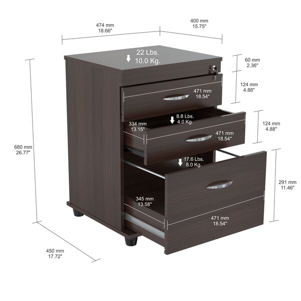 Inval File Cabinet 18.66 in W x 15.75 in D x 26.77 in H in Espresso - AR-3X1R