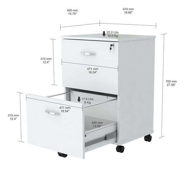 Inval File Cabinet 18.66 in W x 15.75 in D x 27.56 in H in Laracina White - AR-2X2RB