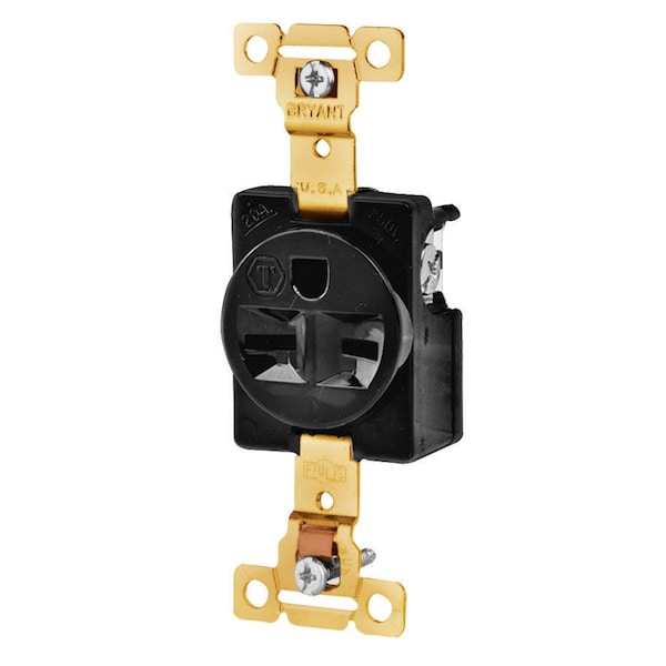 Bryant Straight Blade Device, Receptacles, Single, 2-Pole 3-Wire Grounding, 15A 250V, 6-15R, Blk - 5661BLK