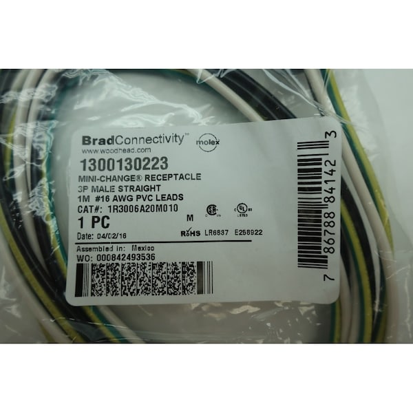Woodhead BRAD CONNECTIVITY MINI-CHANGE MALE STRAIGHT 1M 3P RECEPTACLE - 1R3006A20M010