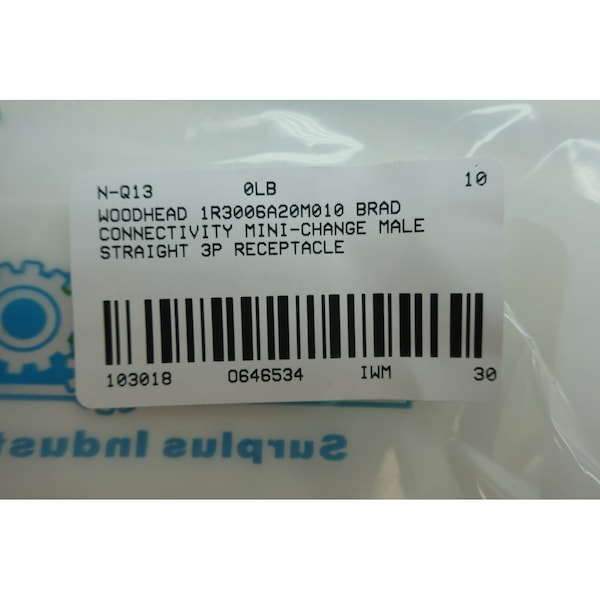Woodhead BRAD CONNECTIVITY MINI-CHANGE MALE STRAIGHT 1M 3P RECEPTACLE - 1R3006A20M010