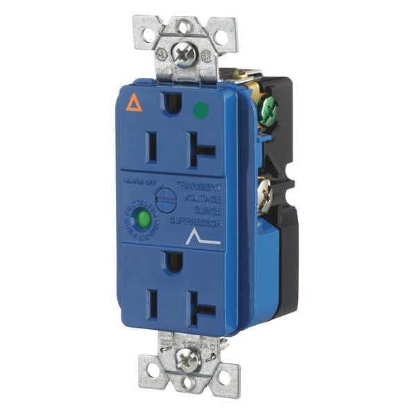 Zoro Select Receptacle, 20 A Amps, 125V AC, Flush Mount, Decorator Duplex Outlet, 5-20R, Blue - SP83IGA