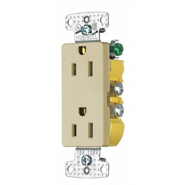 Bryant Receptacle, 15 Amps, 125V AC, Flush Mount, Decorator Duplex Outlet, 5-15R, Ivory - RRD15SI