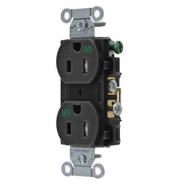 Zoro Select Receptacle, 15 A Amps, 125V AC, Flush Mount, Standard Duplex Outlet, 5-15R, Black - CBRS15BLKWRTR