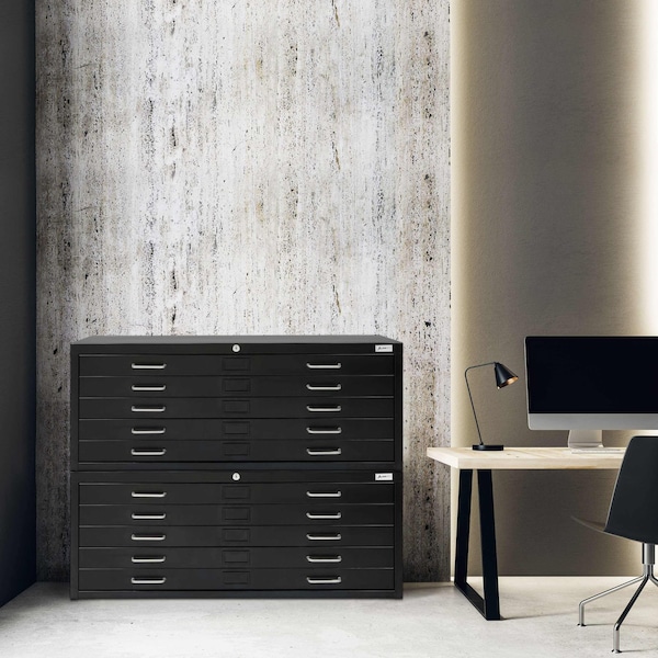 Adiroffice 5-Drawer Flat Large Document and Blueprint File Cabinet in Black - ADIOF500-01-MK