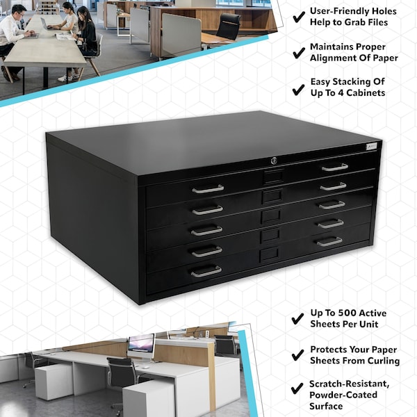 Adiroffice 5-Drawer Flat Large Document and Blueprint File Cabinet in Black - ADIOF500-01-MK