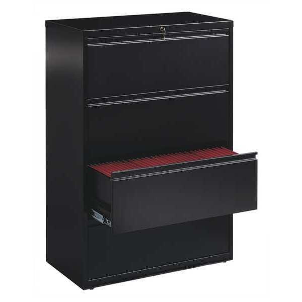 Hirsh 36" W 4 Drawer Lateral File Cabinet, Black, A4/Legal/Letter - 17454