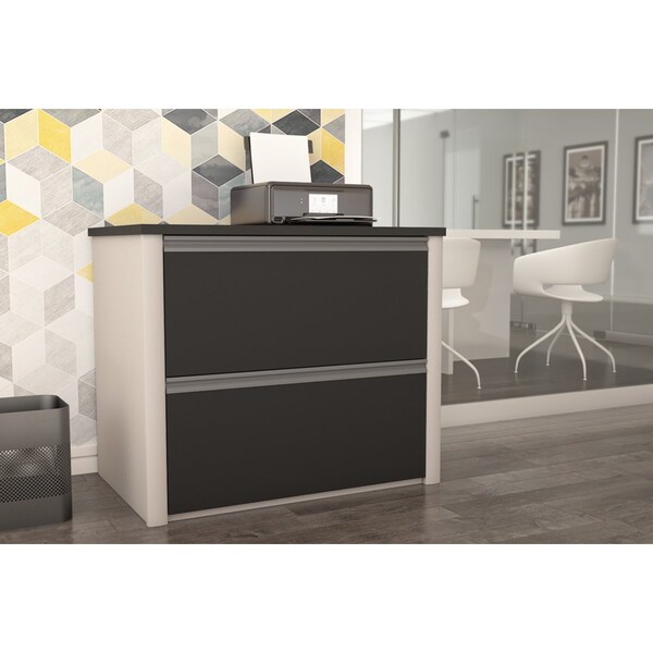 Bestar Connexion 31W 30 in Lateral File Cabinet, Slate & Sandstone - 93631-1159