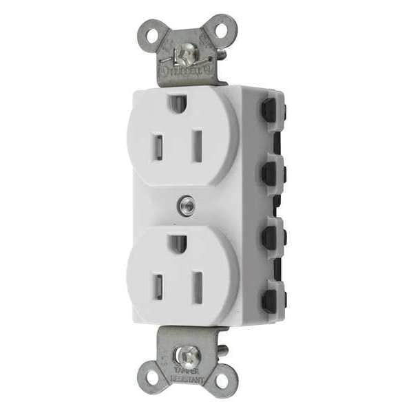 Hubbell Receptacle, 15 A Amps, 125V AC, Flush Mount, Standard Duplex Outlet, 5-15R, White - SNAP5262WTRA