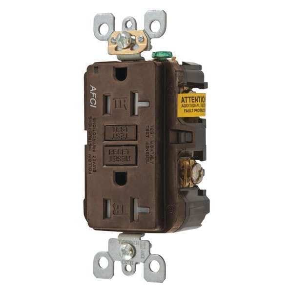 Hubbell Receptacle, 20 A Amps, 125V AC, Flush Mount, Standard Duplex Outlet, 5-20R, Brown - AFR20TR
