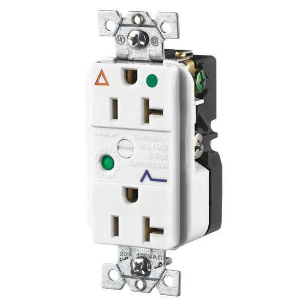 Zoro Select Receptacle, 20 A Amps, 125V AC, Flush Mount, Decorator Duplex Outlet, 5-20R, White - SP83IGWA