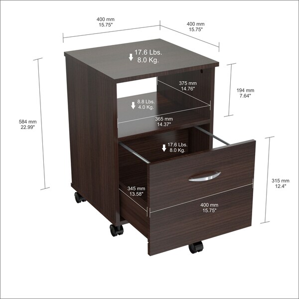 Inval File Cabinet 15.75 in W x 15.75 in D x 22.99 in H in Espresso - AR-1LTR