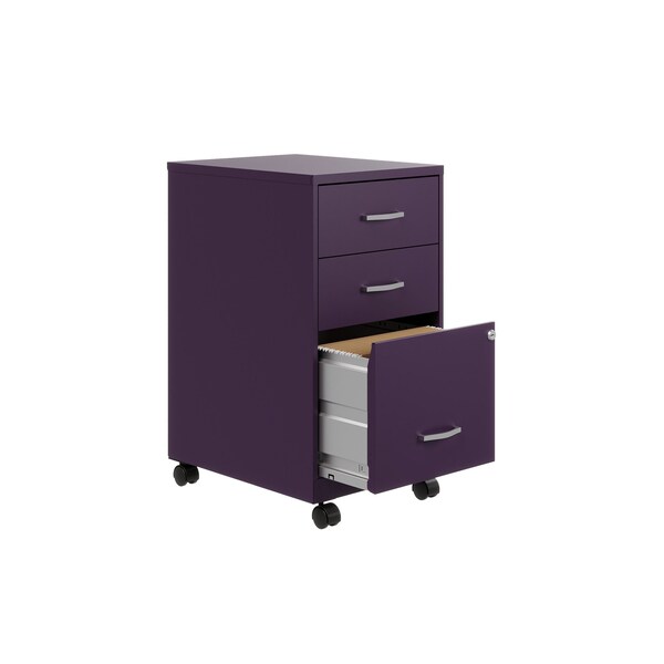 Space Solutions 14.25 in W 3 Drawer Mobile Vertical File Cabinet, Midnight Purple - 25289