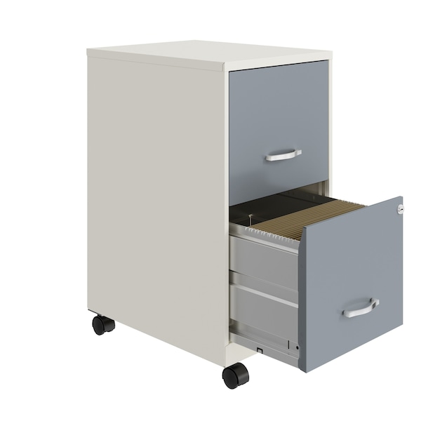 Space Solutions 14.25 in W 2 Drawer Mobile Vertical File Cabinet, Pearl White / Platinum - 25332