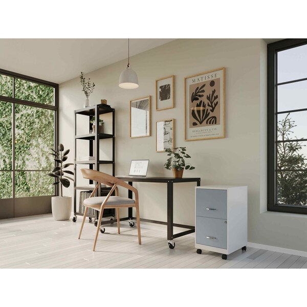 Space Solutions 14.25 in W 2 Drawer Mobile Vertical File Cabinet, Pearl White / Platinum - 25332